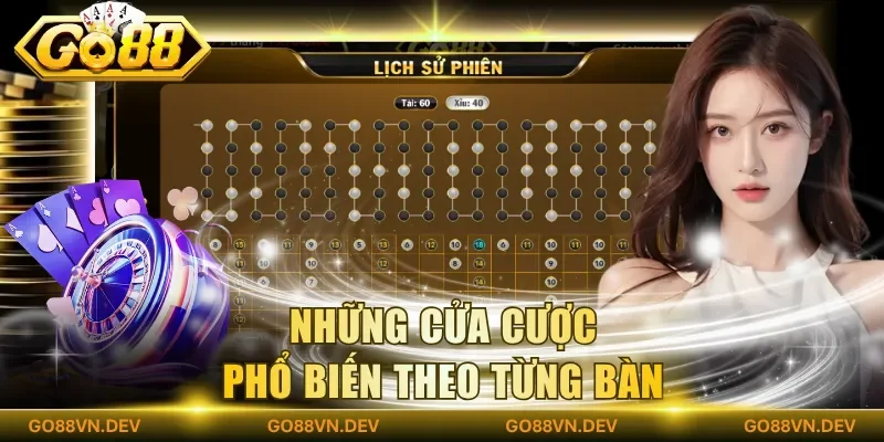 Những cửa cược phổ biến theo từng bàn